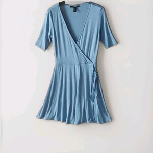 Forever 21 Womens Wrap Dress Short Small Blue Stretch Lightweight Beach NWOT